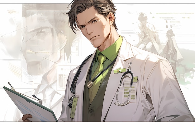 Gratis foto rendering van het portret van de anime dokter