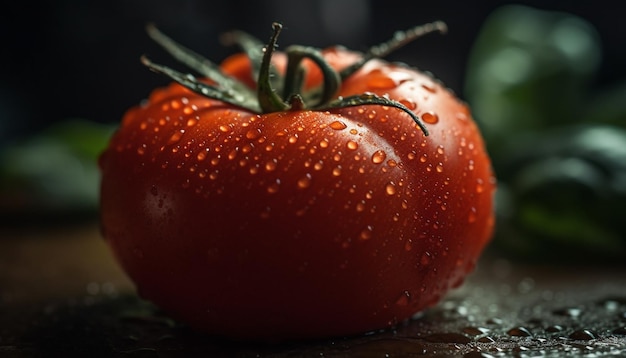Rijpe tomatendruppel nat met versheid gegenereerd door AI
