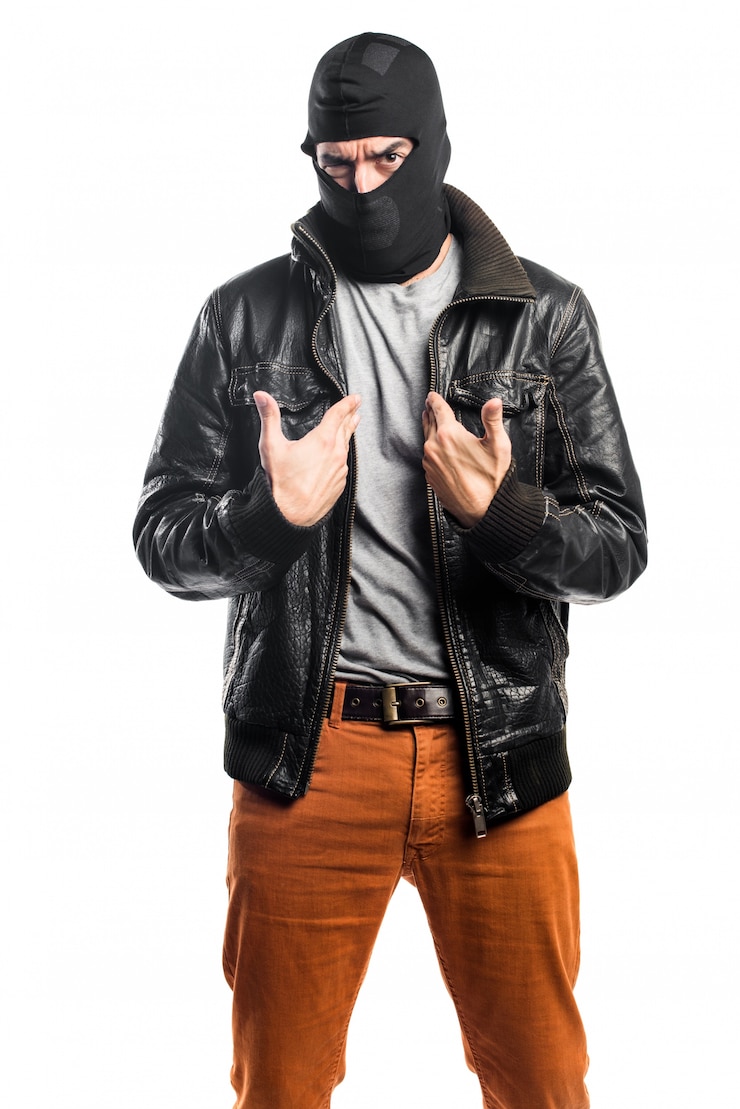 Gratis Foto robber doet verrassingsgebaar