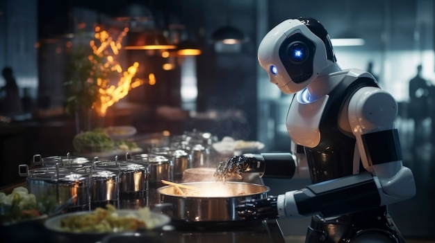 Gratis foto robot die als kok werkt in plaats van mensen