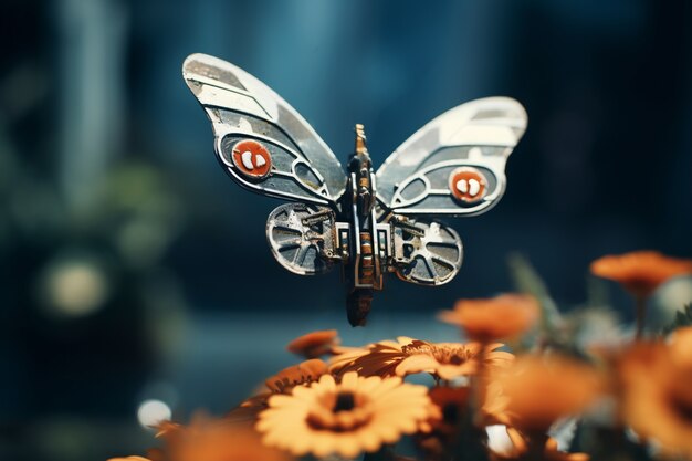 Robotachtig insect met bloemen