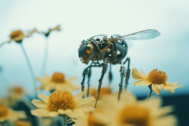 Robotachtig insect met bloemen