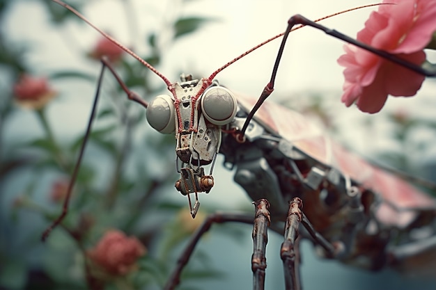 Robotachtig insect met bloemen