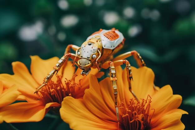 Robotachtig insect met bloemen