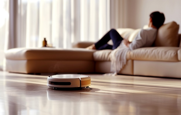 Robots die de vloer met een stofzuiger reinigen
