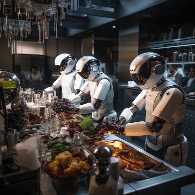 Gratis foto robots koken in de keuken.