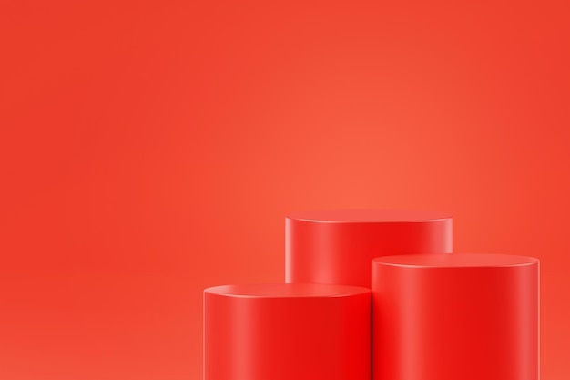Gratis foto rode cilinder staan podium product display scène voetstuk platform geometrische abstracte achtergrond lege achtergrond studio voor product plaatsing 3d-rendering