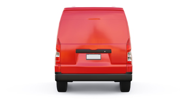 Rode commerciële bestelwagen voor het vervoer van kleine ladingen in de stad op een witte achtergrond leeg lichaam voor uw ontwerp 3d illustratie