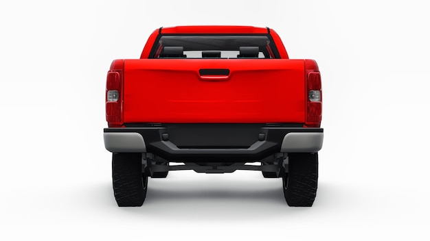 Rode pick-up auto op een witte achtergrond. 3d-rendering. Premium Foto