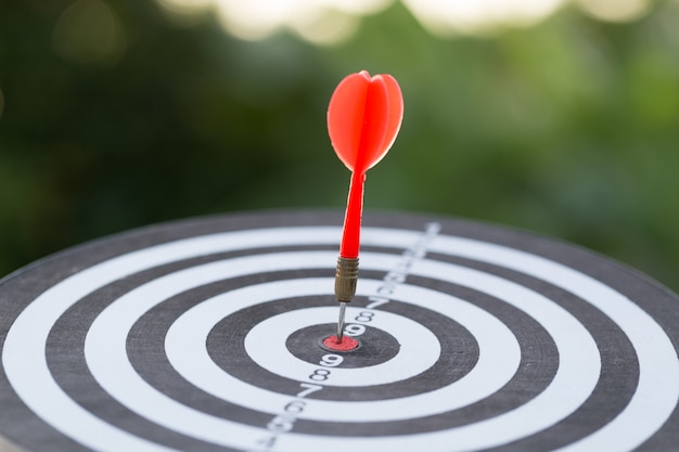 Rode pijl doel pijl raken op bullseye met, target marketing en zakelijk succes concept