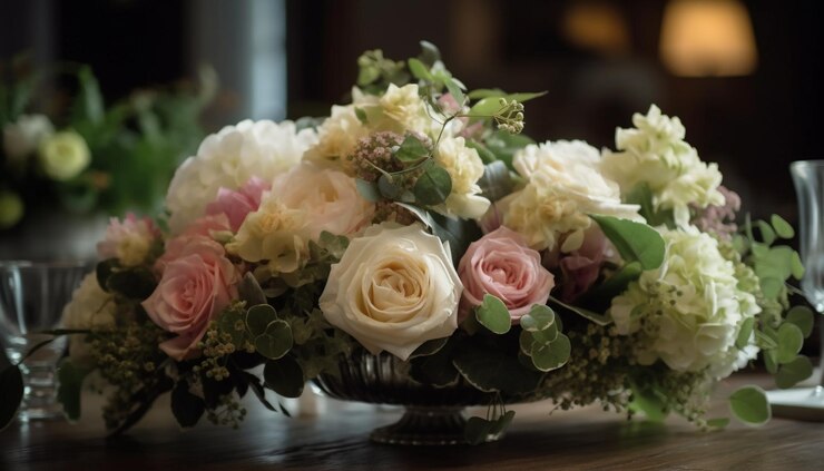 Gratis Foto romantisch boeket verse bloemen op elegante tafel gegenereerd door ai