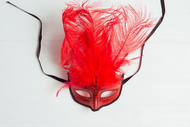 Gratis foto rood masker met veren