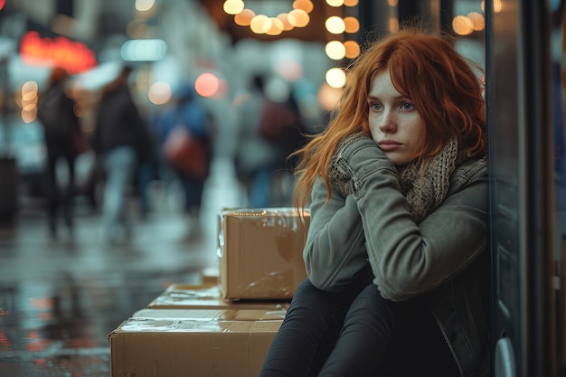 Gratis foto roodharige jonge vrouw op straat.