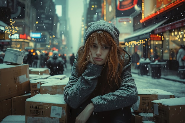 Gratis foto roodharige jonge vrouw op straat.