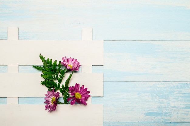 Roze bloemen in witte omheining