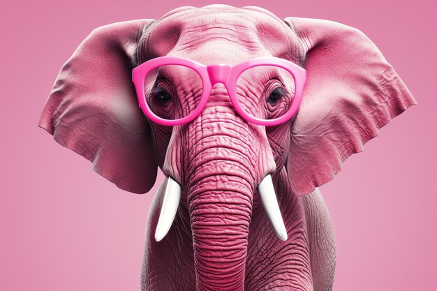 roze olifant met bril op blauwe achtergrond beeld gegenereerd door AI