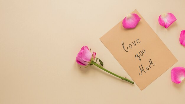 Roze roos bloem met liefde je moeder inscriptie