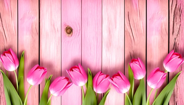 Gratis foto roze tulpen op een houten oppervlak generatieve ai