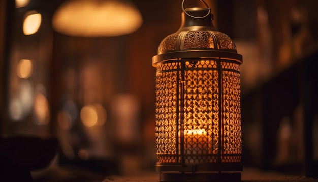 Gratis foto rustieke lantaarn gloeit met ouderwetse elegantie buitenshuis gegenereerd door ai