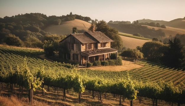 Gratis foto rustieke wijnmakerij genesteld in een idyllisch wijngaardlandschap gegenereerd door ai