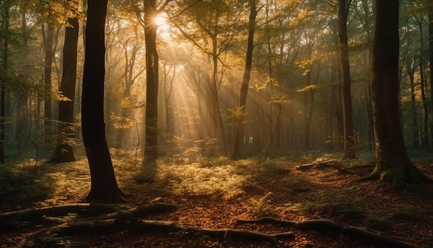 Gratis foto rustig bospad herfstbladeren onder de voeten gegenereerd door ai