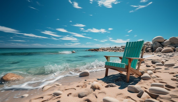 Gratis foto rustig tafereel, blauw water, zand en kustlijn creëren ontspanning gegenereerd door kunstmatige intelligentie