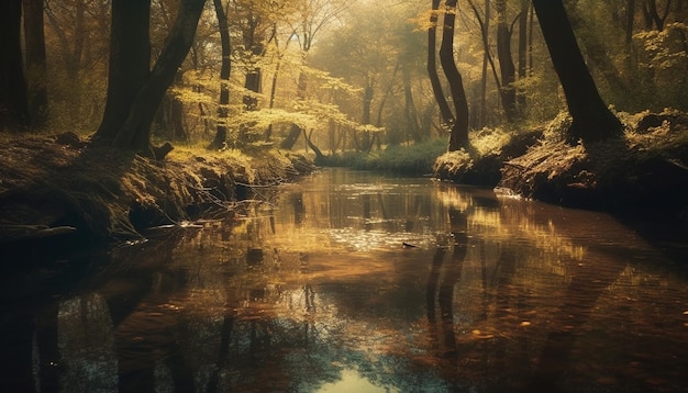 Gratis foto rustig tafereel van schoonheid in de natuur als gevolg van veelkleurige herfstbladeren gegenereerd door ai