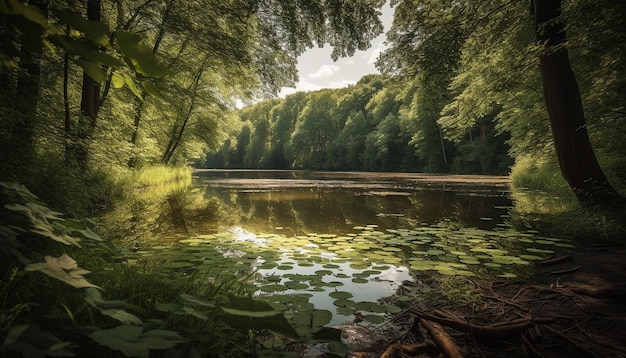 Gratis foto rustige bosvijver weerspiegelt de schoonheid van het herfstgebladerte, gegenereerd door ai