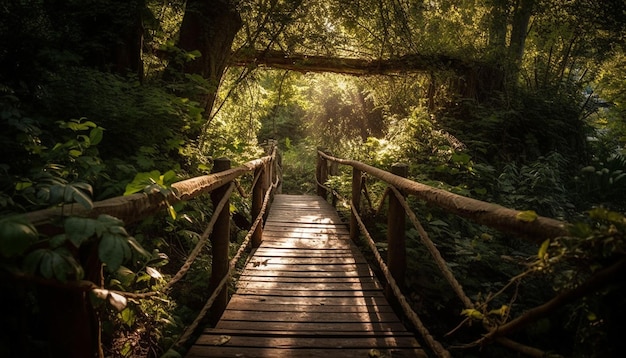 Rustige loopbrug in weelderige tropische regenwoudwildernis gegenereerd door AI