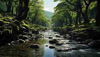 Gratis foto rustige scène natuur schoonheid groen landschap stromend water bergketen gegenereerd door kunstmatige intelligentie