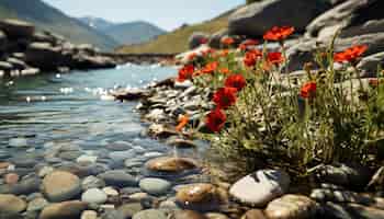 Gratis foto rustige scène natuurschoon in zomerwater en landschap gegenereerd door kunstmatige intelligentie
