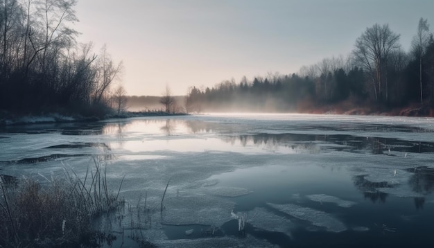 Rustige scène van bevroren vijver in generatieve ai in de winter