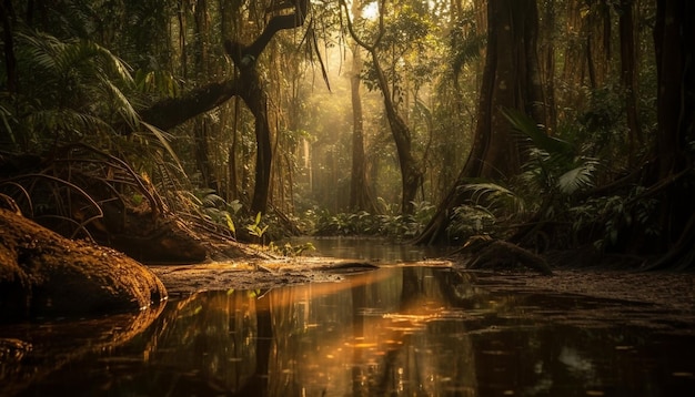 Gratis foto rustige scène van een tropisch regenwoud gegenereerd door ai