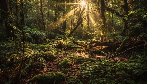 Rustige scène van generatieve AI in tropisch regenwoud