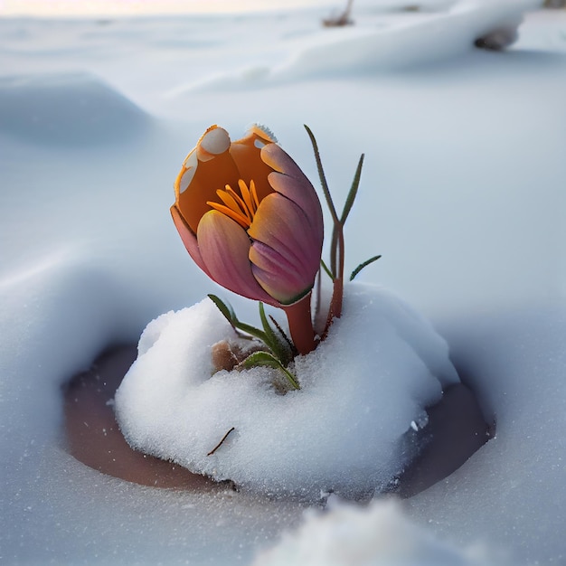 Gratis foto rustige sneeuwvlok op levendig roze tulpenblaadje gegenereerd door ai