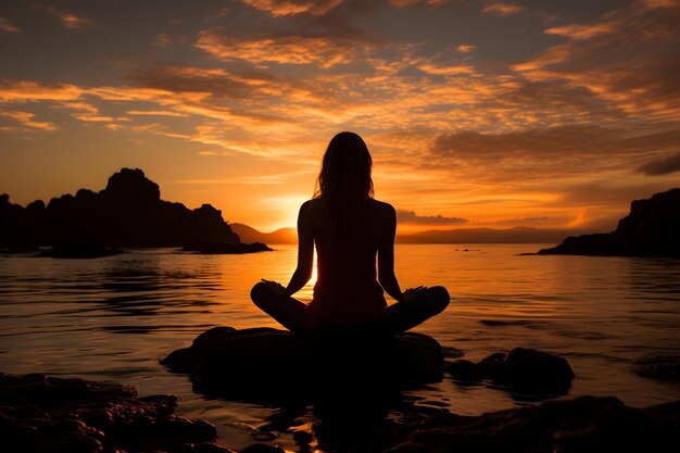 rustige zonsondergang meditatie behangjpg