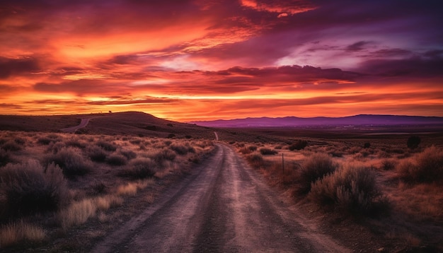 Gratis foto rustige zonsondergang over het dorre afrikaanse wildernislandschap generatieve ai