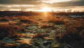 Gratis foto rustige zonsondergang weide natuurschoon in meerdere kleuren gegenereerd door ai