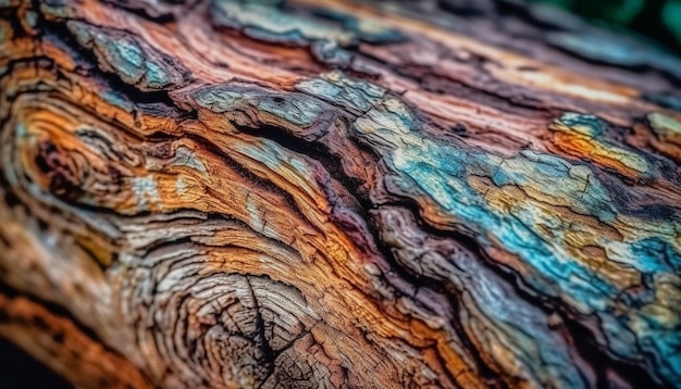 Gratis foto ruwe verweerde dennenboom plank multi gekleurde gestreepte achtergrond gegenereerd door ai