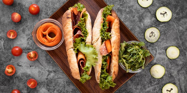 Samenstelling van bovenaanzicht gezonde sandwiches