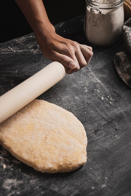 Samenstelling van het bovenaanzicht rollende deeg