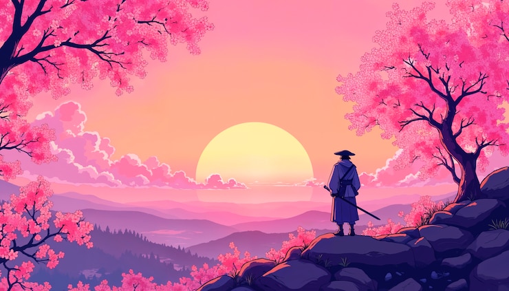 Gratis Foto samurai bij zonsondergang