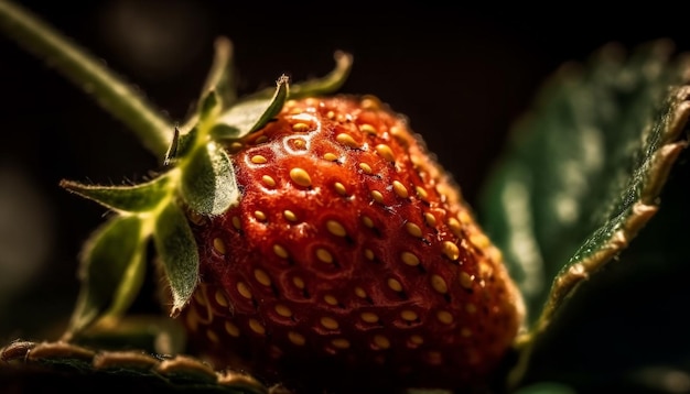 Gratis foto sappige rijpe aardbei, een gezonde zomersnack gegenereerd door ai