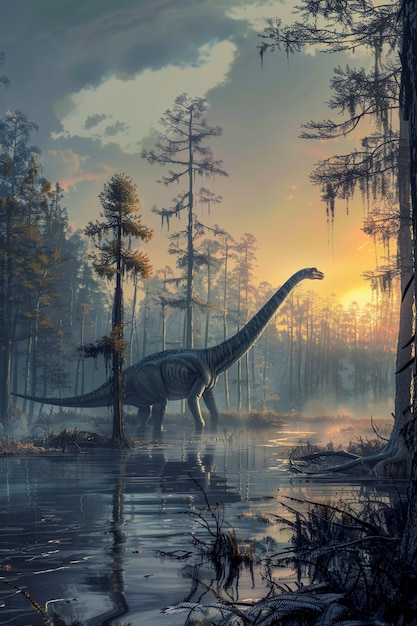 Gratis foto sauropode dinosaurus in de natuur