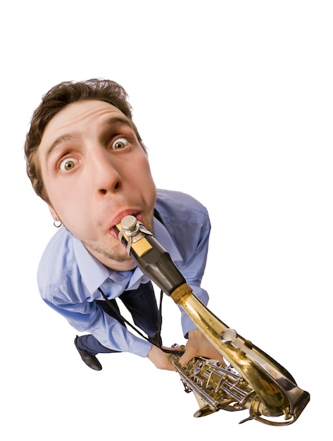 Sax-speler op wit