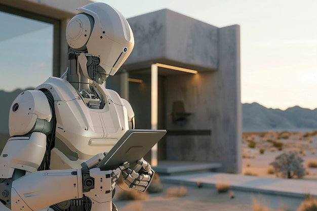 Gratis foto scene met een futuristische robot die in de bouwsector wordt gebruikt