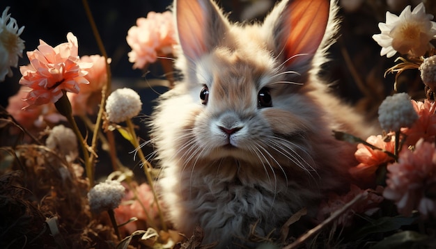 Gratis foto schattig pluizig konijn dat in het gras zit en naar mij kijkt, gegenereerd door kunstmatige intelligentie