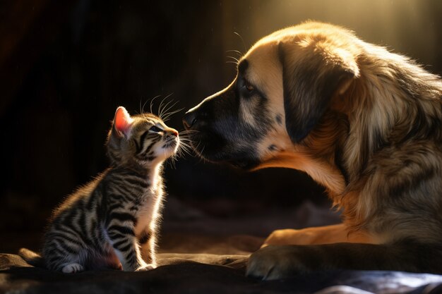 Schattig uitziende kitten met hond