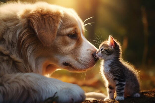 Schattig uitziende kitten met hond