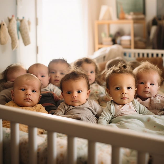 Gratis foto schattige baby's samen binnenshuis